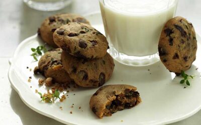 Dark choc chip cookies with fresh herbs